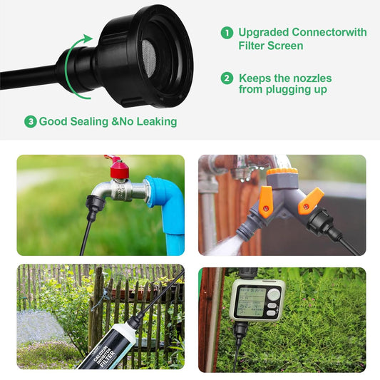 Misters System, 100FT DIY Outdoor Misting Cooling System Comprise +2 PE Adapters3/4+30 Brass Mist Nozzles+2 Tee Adapters+2 90 Degree Elbows, for Garden, Outside Patio Pasture and waterpark