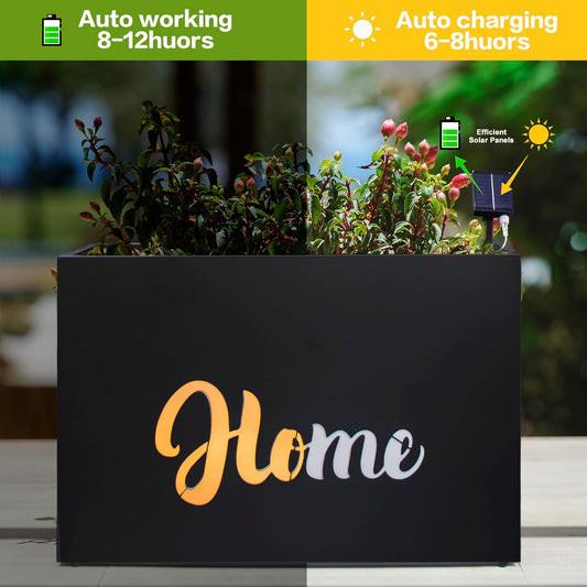 Metal LED Planter Box Rectangular Block - Galvanized Steel Long Planters Box with Solar Light Outdoor All-Weather Use with Drainage Holes for Cafe Bar Mall Patio/Porch/Entrance, 35.5Γ24Γ12INοΌHomeοΌ