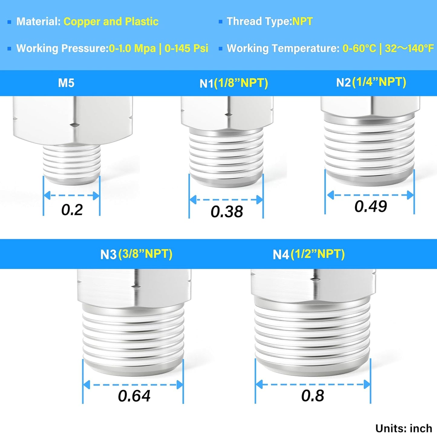 TAILONZ PNEUMATIC Elbow and Straight Combination 1/4 Inch Tube OD x 1/4 Inch NPT Thread Push to Connect Fittings PC-1/4-N2+PL-1/4-N2(Pack of 4)