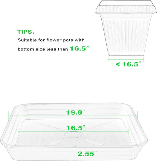2 Pack Square Plant Saucer Tray 18 inch, Heavy Duty Plastic Plant Saucers for Indoors Outdoor, Flower Plant Drip Trays for Pots, Square Seed Starting Tray, Seedling Growing Trays