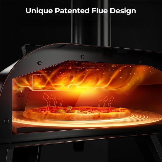 BIG HORN OUTDOORS 12" Black Pizza Ovens Wood Pellet Fired Pizza Maker, Stone-Baked Pizzas Made Easy Use Anywhere, Backyard Camping Party Cooking with your Family or Friend