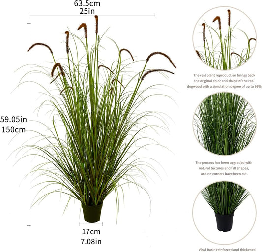Artificial Plant 5ft(2pack) Tall Artificial Grass Plant,Faux Plants Indoor Home Decorative Artificial Plants & Flowers in Pot Fake Plant, House Plant Indoor