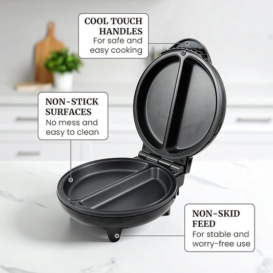 Elite Gourmet EOM205 Non-Stick Omelet Frittata Snack Pocket Maker for 2 Individual 6.5" Omelets,Stainless Steel and Black,(Pack of 6)
