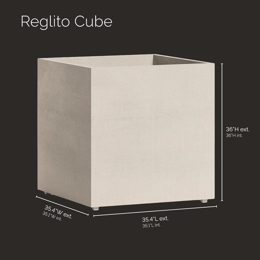 Reglito Cube Planter â Fiberglass Indoor/Outdoor and Weather-Resistant Large Planter (Sand Stone, 35.4" L x 35.4" W x 36" H)