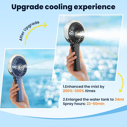 HandFan Upgraded Handheld Misting Fan, Portable Mister Fan, Personal Spray Water Mist Fans Rechargeable, Foldable Electric Mini Fans for Summer Beach Travel Makeup Concerts, Gifts for Women(Black)