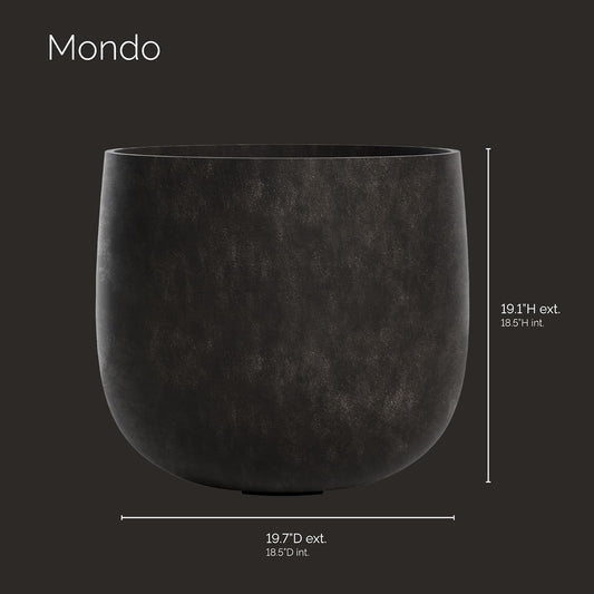 Mondo Large Planter â Brown Stone Finish â Fiberglass Indoor/Outdoor and Weather-Resistant Round Planter (19.7" D x 19.1" H Exterior, 18.5" D x 18.5" H Interior)