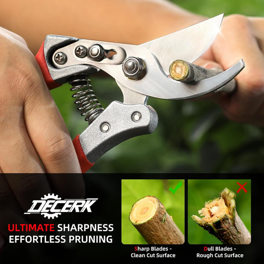 Pruning Shears for Gardening - DECERK 8.5" Professional Bypass Garden Scissors & Clippers, Heavy Duty Hand Held Pruners for Branch & Tree Trimming, Gardening Gifts for Women Men, 2025 Gardener Tools