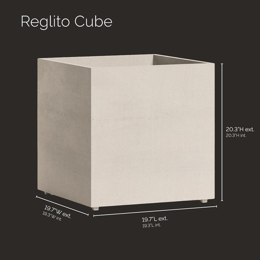 Reglito Cube Planter â Fiberglass Indoor/Outdoor and Weather-Resistant Large Planter (Sand Stone, 19.7" L x 19.7" W x 20.3" H)