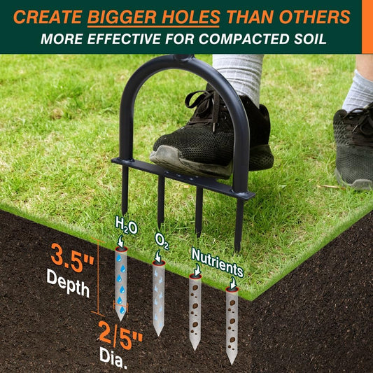 Colwelt Lawn Aerator Tool 38inch, Heavy Duty Grass Spike Aerator for Compacted Soil Aeration, Manual Lawn Air Aerators Tool with,Wide Foot Plate, Rugged Steel Spikes 3.5ββ in Length, 2/5ββ in Dia.