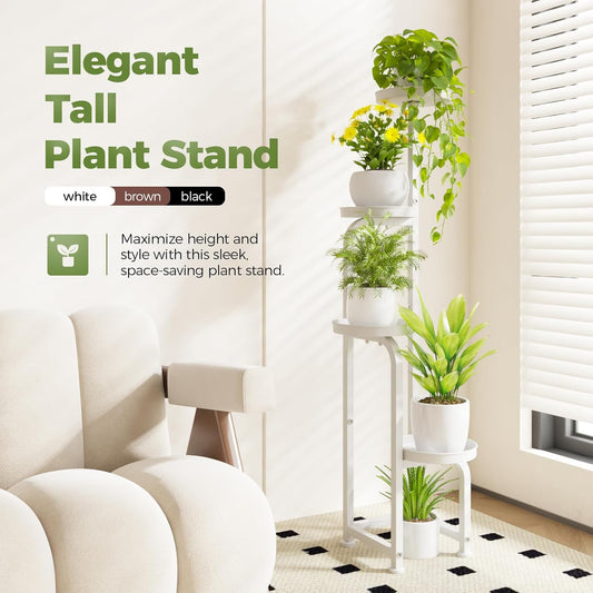 Bamworld Corner Plant Stand Indoor Outdoor, Tall Metal Flower Pot Stands for Multiple Plants, 4 Tier White Heavy Duty Plant Shelf for Patio Garden Balcony Living Room Bedroom(Patent Design)