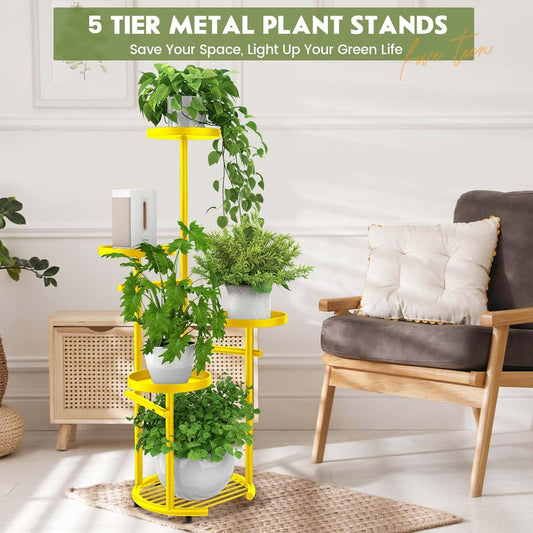 TOSKING 5 Tier Metal Plant Stand Indoor, Plant Shelf, Corner Shelf Flower Pot Stand for Outdoor Plant Stand for Living Room Balcony Garden Patio Bedroom (5Tier-37''-yellow)
