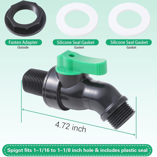 Plastics Rain Barrel Spigot, High Flow Valve Core, Large Flow Water Tank Faucet,Plastic Spigot for 5 Gallon Bucket,3/4 NPT Inlet x 3/4 GHT Outlet Bulkhead Valve for Outdoor Plastic Bucket