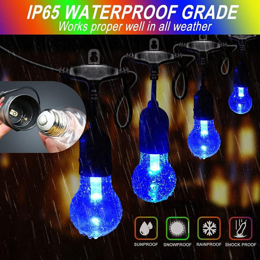 Auroraworld Outdoor Patio Lights Color Changing, 35FT RGB LED String Lights with E26 Shatterproof Edison Bulbs, Dimmable Patio String Lights for Bistro Backyard Garden, 1 Remote Controllers