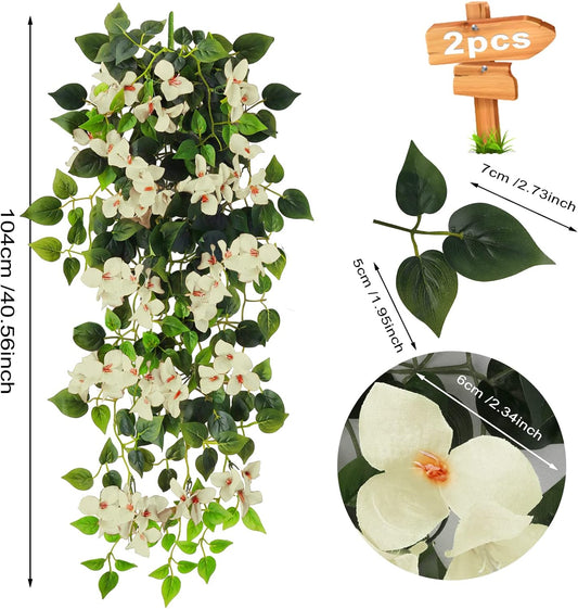 Artificial Hanging Flowers Bougainvillea, UV Resistant Fake Plastic Faux Flower Fabric Vine for Indoor Outdoor Garden Porch Eave Wedding Wall Décor