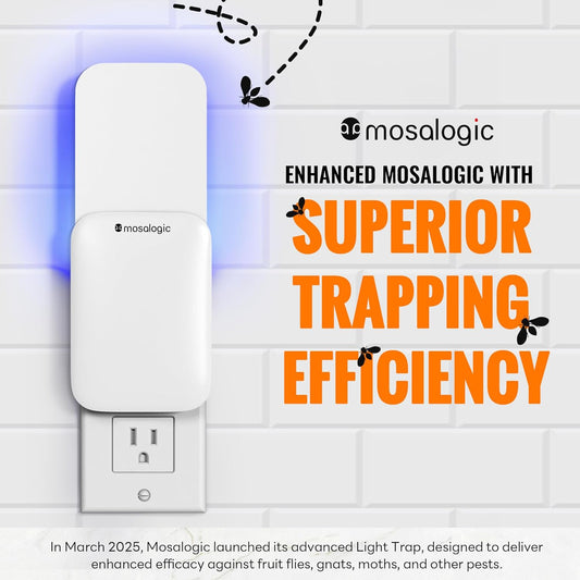 Mosalogic Fruit Fly Traps for Indoors Gnat Trap for House Indoor- 600 Sqft Protection Area UV Fly Insect Trapper for Fruit Flies,Gnat,Mosquito,and Other Flying Insect Plug in Bug Killer White