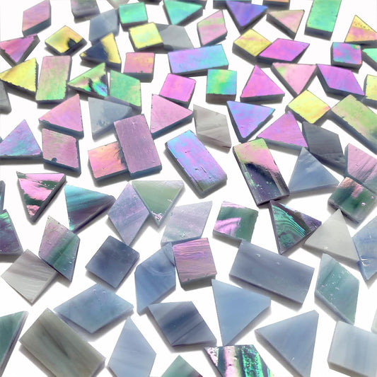 Iridescent Gray Stained Glass Mosaic Tiles for Crafts, 280 Pieces Mixed 4 Shapes Tiffany Stained Glass Sheets for Mosaic Projects