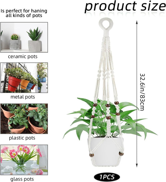 Macrame Plant Hanger for Outdoor and Indoor Hanging Plants - Plant Holders for Multi-Sized Pots, 35" Tangle-Free Cotton with Wood Beads, Window or Patio Decor (Pot Not Included)
