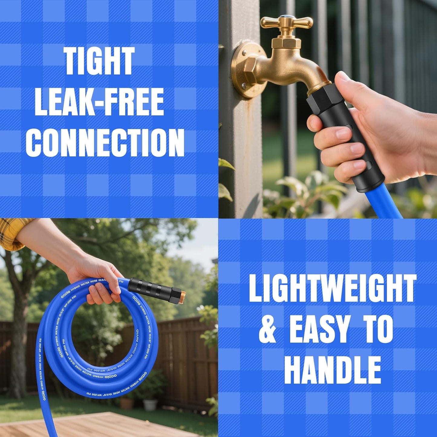 Heavy Duty Garden Hose 50 ft, Non-Expanding Flexible Water Hose, Kink Resistant Lightweight Hybrid Hose, Leakproof Hose Male to Female Fittings