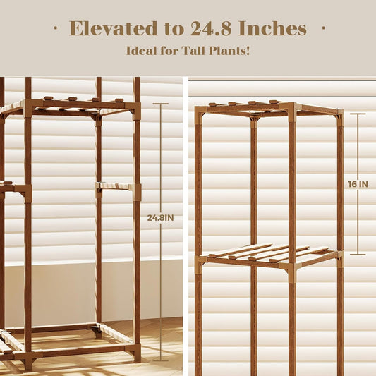 Bamworld 2 Sets Plant Stands Indoor Tall Shelves Outdoor for Multiple Flowers 10 Pots Wooden Rack for Living Room Balcony Garden