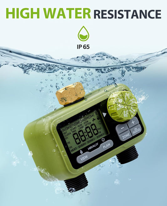 HIRALIY Sprinkler Timer, Water Timer for Garden Hose 2 Zone, Programmable for Watering, Automatic Irrigation System for Yard Lawn, Brass Connector, IP65 Waterproof