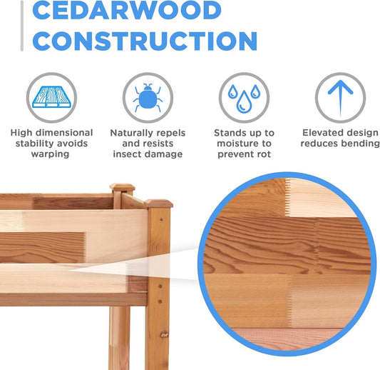 Jumbl, Cedar Raised Garden Bed, Elevated Wood Planter for Growing Fresh Herbs, Vegetables, Flowers, Succulents - 72x23x30â