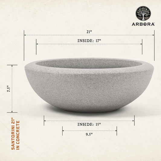 ARBORA 21" and 26â Santorini Bowls with Stone Blend Concrete Gray Finish - Polyresin Indoor and Outdoor Planters, Durable, Weatherproof, Lightweight, Large Plant Pots for Patio, Garden, Deck