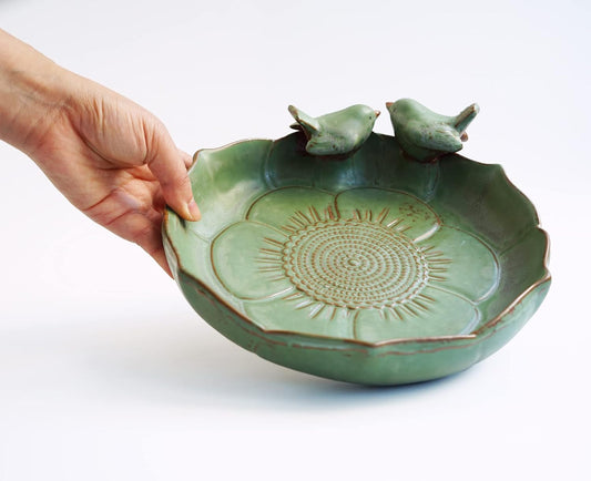 Light Green Ceramic Heavy Duty Wild Bird Bath Bowl or Feeder for Outdoor Garden, Bowl Only