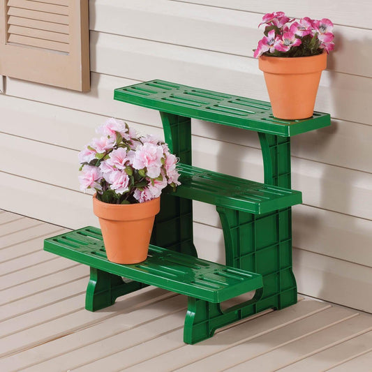 Miles Kimball 3-Tier Weatherproof Plastic Garden Stand â Lightweight, Indoor/Outdoor Plant Stand with 3 Shelves, Space-Saving Design w/Drainage Holes, Easy Assembly