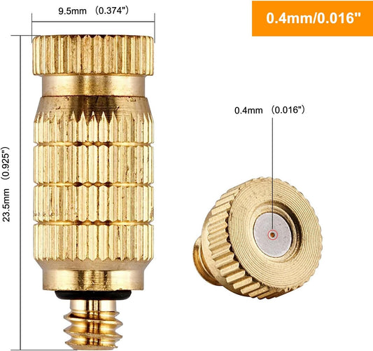 20pcs High Pressure Atomizer Nozzle Brass Misting Nozzles for Outdoor Cooling System, Landscaping, Greenhouse Irrigation, Air Humidification, Anti-Drip Fogging Spray Head(0.016"/0.4mm)