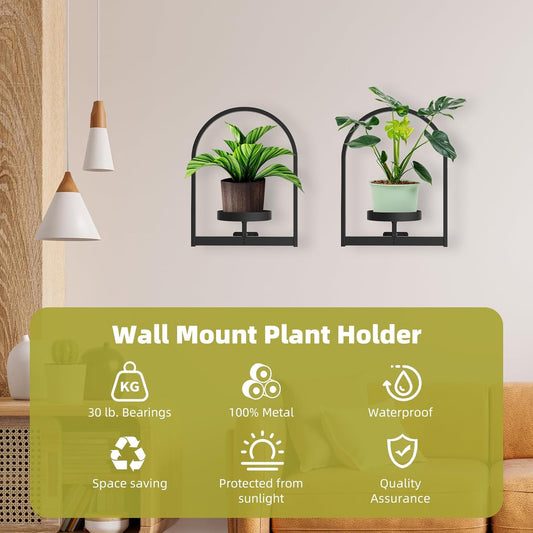 Picture Frame Wall Plant Holder, Metal Mounted Shelf, Planters for Indoor Plants, Home DΓ©cor Planter Rack, for Living Room, Bedroom & Balcony (Black-2pcs)