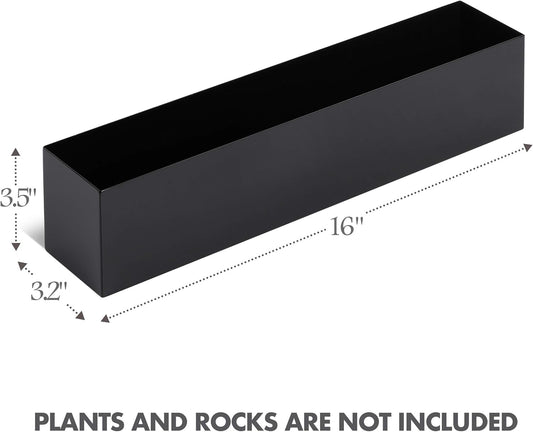 Modern Black Trough Rectangular Planter, 16â Metal Window Planter Box for Succulent, Small Rectangle Box for Desk or Windowsill, Stainless Steel, Great Gift Ideas for Women Men
