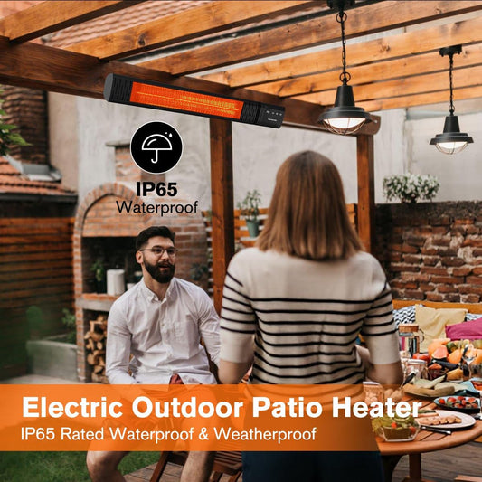 Small Outdoor Heater for Patio, thermomate 1500W IP65 Electric Infrared Heater with Low Glare Schott Glass, 9 Heating Levels & 24H Timer, Plug-in 120V Black