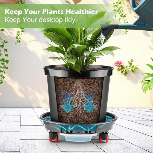 3-Pack Jumbo 15.7 Inch Planters with Rolling Saucers & Drainage â Large Flower Pots for Indoor/Outdoor, Heavy-Duty Moving Trays, Fits Tall Plants (Set of 3, Black)