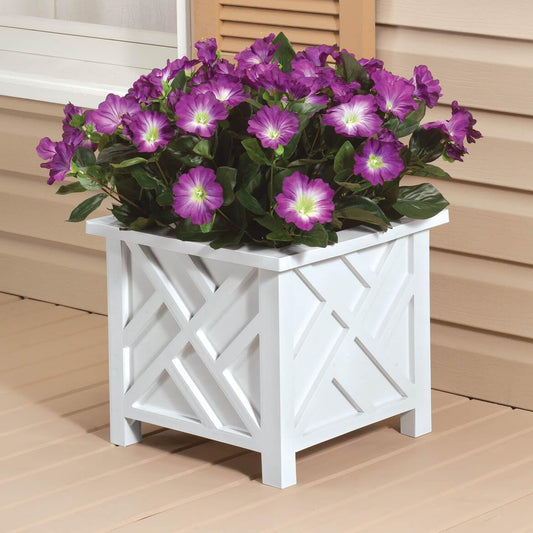 Miles Kimball 329156 Chippendale Planter Box, Plant Holder for Patio and Lawn, 14 ΒΎβ sq. x 13 ΒΌ H Overall, White