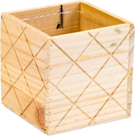 Wood Planter Box with Diamond Cross Hatch Style, 5 Inch Square, Rose Wood, Plastic Liner, Wedding Flowers Holder, Home and Venue Decor (5x5 Diamond Cross Hatch Set of 4, Rose Wood)