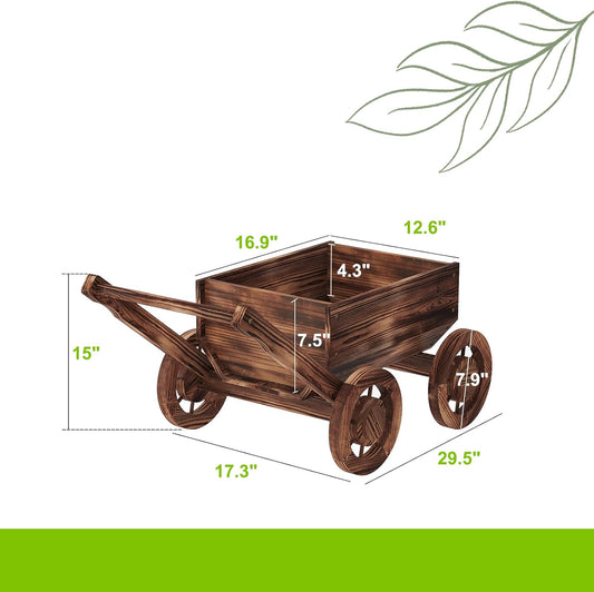Wooden Flower Cart with Wheels Wooden Wagon Planter Outdoor Garden Planter Decor Planter for Patio Balcony Trolley Decoration Succulent Flower Pot, Indoor Backyard Balcon Decor.οΌSοΌ
