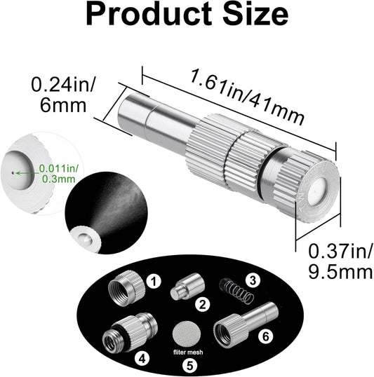 Mornajina 30 Pcs Brass Misting Nozzles Mister Replacement Nozzles with Filter Mesh Fit 1/4" Water Misting Nozzle Tees, 0.012"/0.3mm Orifice Misting System Heads Sprayer for Outdoor Cooling System