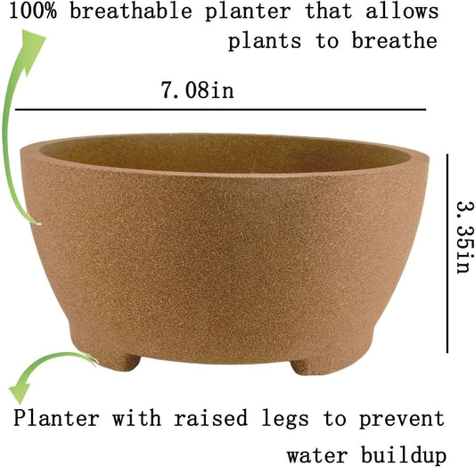 Round Unglazed Bonsai Pots with Drainage Holes 7â Breathable Planter Sand-Textured Short Legs Large Bonsai Tree Pots Ceramic for Indoor Plants Succulent