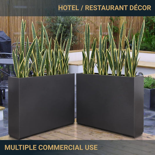 Metallic Heavy Planter for Outdoor Plants, 38Lx10Wx30H Inches Tall and Long Metal Divider Planter Box for Outside & Indoor, No Assembly Required (Gray)