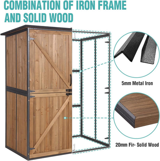 Sheds & Outdoor Storage,Large Garden Shed with Metal Frame Structure and Adjustable Shelves,Bike Storage Tool Cabinet Box for Backyard Garden Patio Lawn (Brown)