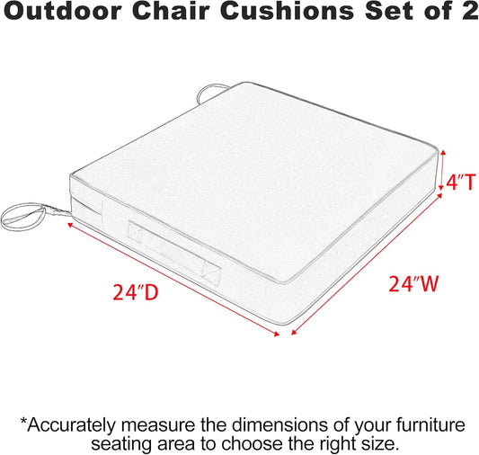 Favoyard Patio Chair Cushions 24 x 24 x 4 Inch Waterproof Outdoor Seat Cushions for Patio Furniture 3-Year Color Fastness Garden Sofa Couch Chair Pads with Handle & Adjustable Straps Set of 2, Green