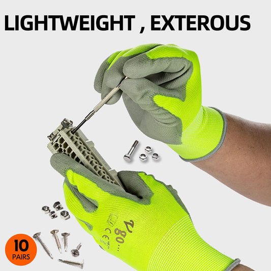 Vgo... 10-Pairs Safety Work Gloves, Gardening Gloves, Polyurethane Coated, Dipping Gloves, Latex Free (Size S, Yellow, PU2103)