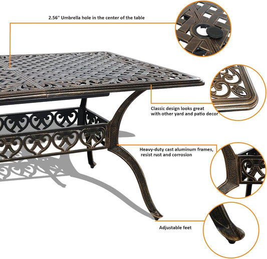 5 Piece Outdoor Patio Dining Set, All-Weather 58.66" Cast Aluminum Table and Chairs Set of 4, Bistro Set Outdoor with Umbrella Hole for Garden, Porch