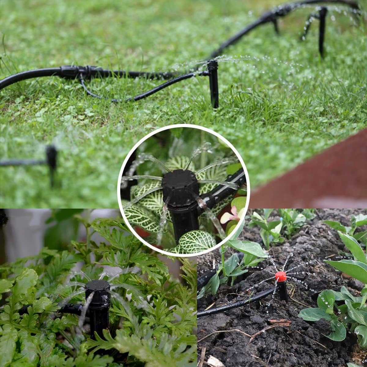 50 Pcs Drip Irrigation Emitters, Adjustable Flow 0-18 GPH Irrigation Drippers with Stake, 360 Degree Flow Sprinkler Head, Micro Sprinkler for Garden Patio Lawn Flower Bed