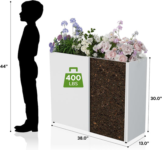 Tall Metal Planter for Outdoor Plants,38"Lx13"Wx30"H All-Weather Durable Plant Box,Large Rectangular Planter with Drainage Holes & Removable Shelf,Modern Decor for Tall Small Plants, Trees, Flowers