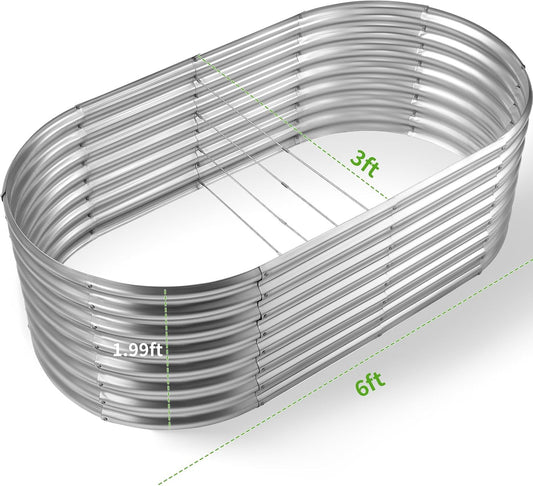 Land Guard Galvanized Planter Raised Beds, 6Ă—3Ă—1.99ft Galvanized Water Trough, Keyhole Raised Garden Bed Metal