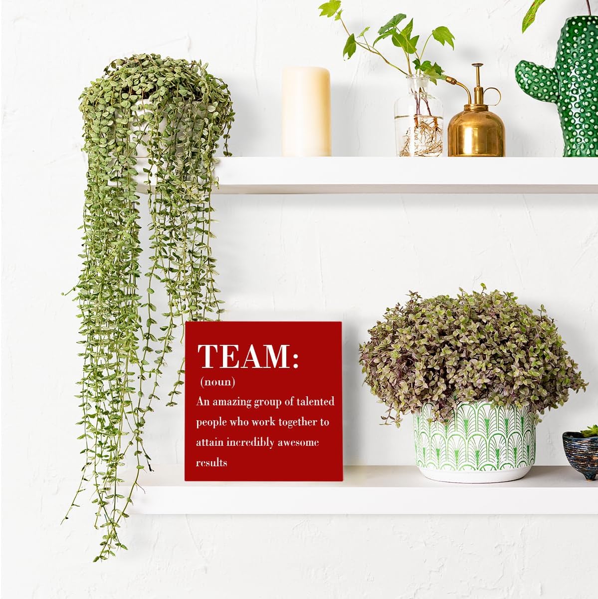 HTBIG Inspirational Team Noun Office Decor Desk Decor Wooden Box Sign, Rustic Black Wood Plaque Box Sign for Home Office Desk Shelf Table Decoration Coworker Gift Team Sign, Red