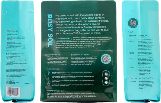 Rosy Soil Indoor Potting Soil for House Plants, 2 x 8 qrt - Organic Potting Soil Mix for Indoor Plants -Enriched w/Root-Boosting Biochar for Foliage Plants, Flowers, Herbs - Pack of 2