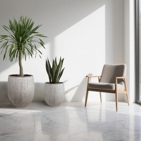 Worth Garden Large Round Planters Set of 2 (14.5"x17.5" & 12" x15â) - Lightweight Magnesium Oxide Cement Plant Pot with Texture - Grey Concrete Look with Drainage Hole â Indoor & Outdoor Use