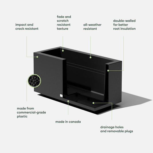 Veradek Block Series Long Box Planter - Large Rectangular Planter for Indoor or Outdoor Patio/Porch | Durable All-Weather Use with Drainage Holes | Modern Décor for Tall Plants, Flowers or Shrubs